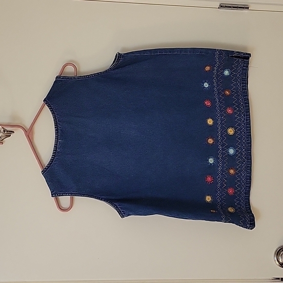 Vtg BLEU BAYOU 1980s Floral Embroidered Chambray Denim Sleeveless Festival Top - Picture 7 of 7